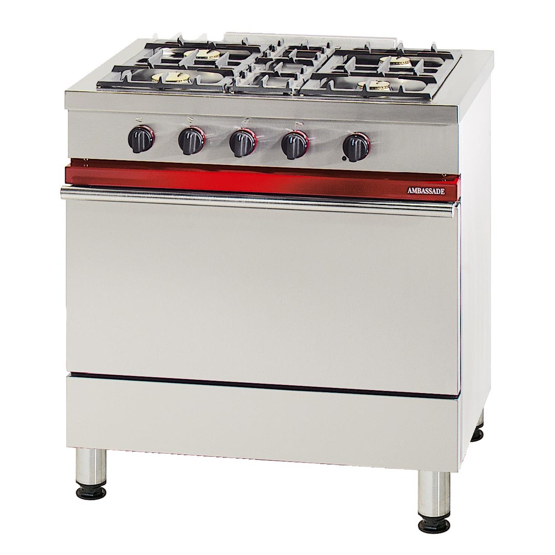 Cooker with 4 burners, 1 gas oven 620 x 400 • Body and front in stainless steel.